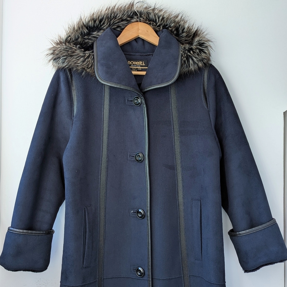 Vintage Faux Shearling Navy Blue Long Cost